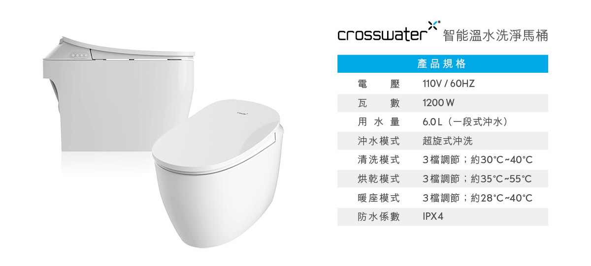 Crosswater智能溫水洗淨馬桶 | 產品規格